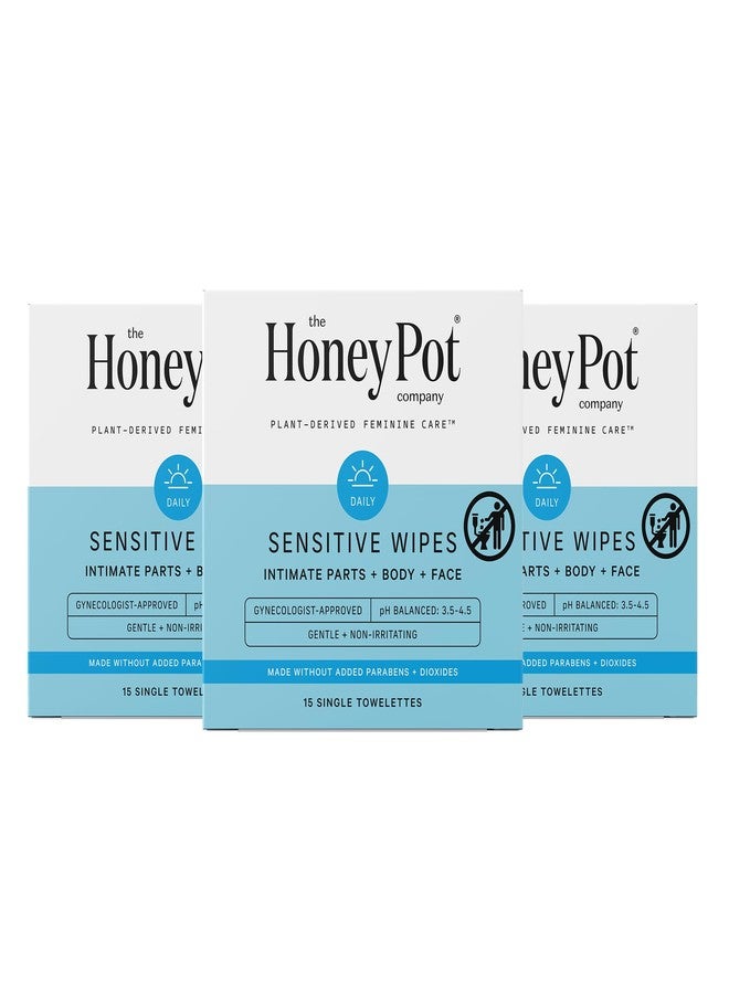The Honey Pot Company - Feminine Wipes - Indivdually Wrapped - Daily PH Balancing, Fragrance & Sulfate Free Wipes for Intimate Parts, Body, or Face - Hygiene Products - 15 Ct (Pack 3) - Image 1